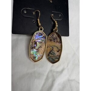 BY NOIR Gold Tone Dangle Earrings Abalone Shell Iridescent Gemstone